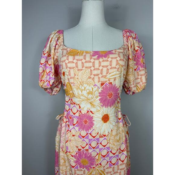 Paper Heart Floral Cutout Puff Sleeve Mini Dress Yellow Sz 6 - Picture 3 of 7